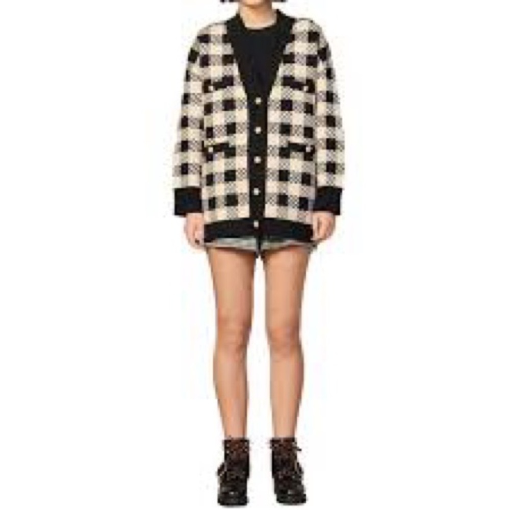 Sandro Jisou Checkered Cardigan Oversized Plaid